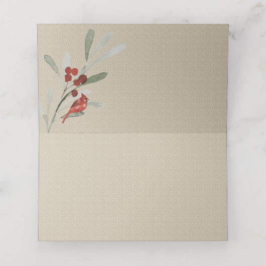 Einfaches Winter | KARDINAL | Hochzeitsempfang Platzkarte (Innenseite Aufgefaltet)