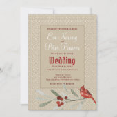 Einfaches Winter mit Kardinal und Grüntönen Hochze Ankündigung (Vorderseite)