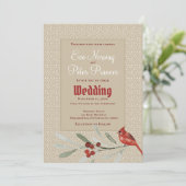 Einfaches Winter mit Kardinal und Grüntönen Hochze Ankündigung (Stehend Vorderseite)