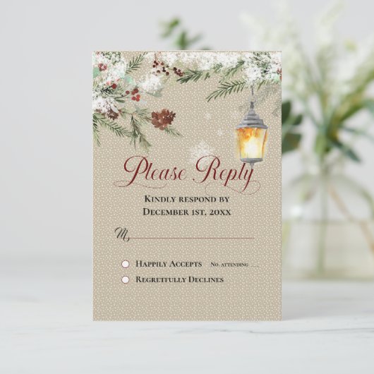 Einfaches Winter mit Lantern Hochzeitsantwort (Stehend Vorderseite)