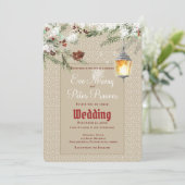 Einfaches Winter mit Lattern und Grüntönen Hochzei Ankündigung (Stehend Vorderseite)