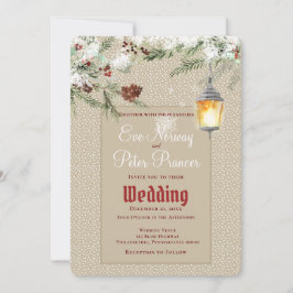 Einfaches Winter mit Lattern und Grüntönen Hochzei Ankündigung
