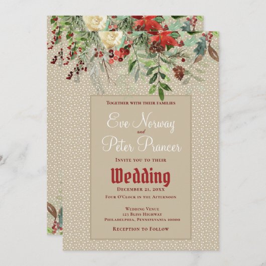 Einfaches Winter mit Weihnachts-Grüntönen Hochzeit Ankündigung (Vorne/Hinten)