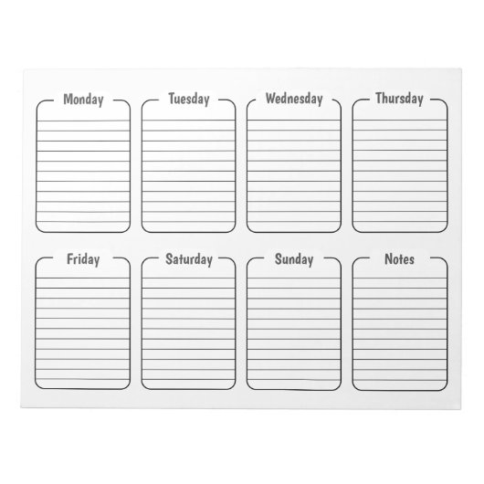 Einfaches Wöchentlicher Planer White Tear Away Kal Notizblock (Vorderseite)