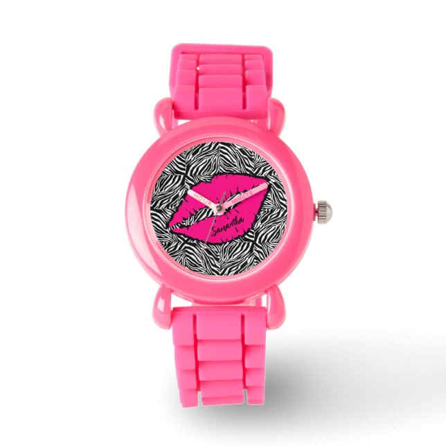 Einfaches Zebra mit rosa Lippen Personalisiert Armbanduhr (Vorderseite)