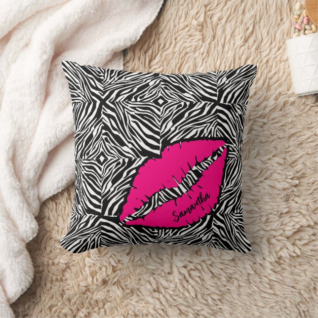 Einfaches Zebra mit rosa Lippen Personalisiert Kissen (Decke)