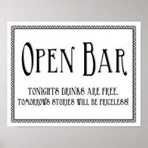 Einfaches Zeichen für offene Bar Hochzeiten Poster