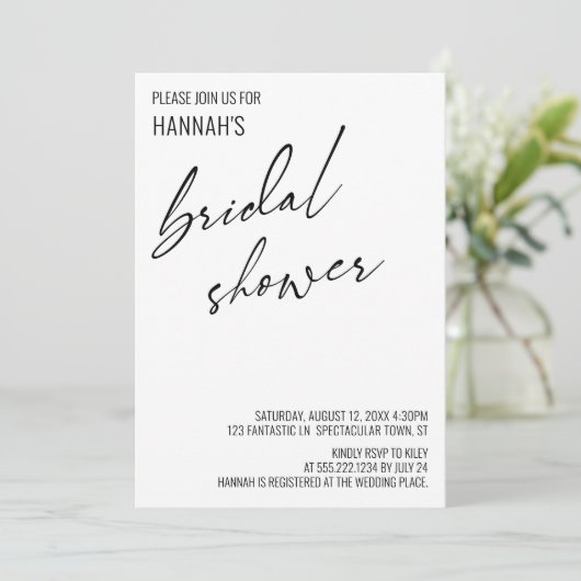 Einfaches zeitgemäßes Handwriting-Brautparty Einladung (Stehend Vorderseite)