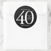 Einfaches, zeitgemäßes Schwarz & Weiß 40. Geburtst Runder Aufkleber (Tasche)
