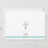 Einfaches zeitgenössisches Kreuz mit blauer Blume Einladung (Rückseite)