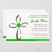 Einfaches, zeitgenössisches Kreuz mit Grün Einladung (Vorne/Hinten)