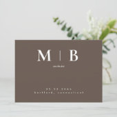 Einfaches zeitgenössisches Monogramm Braun Save-th Save The Date (Stehend Vorderseite)