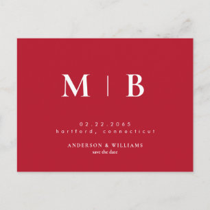 Einfaches zeitgenössisches Monogramm Rot Save the  Ankündigungspostkarte