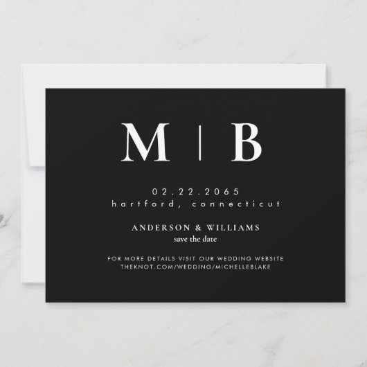 Einfaches zeitgenössisches Monogramm Schwarz Save The Date (Vorderseite)
