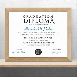 Einfaches Zertifikat für das Blue White Grad Logo Poster