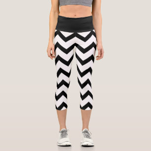 Einfaches Zickzack Schwarzweißmuster Capri Leggings