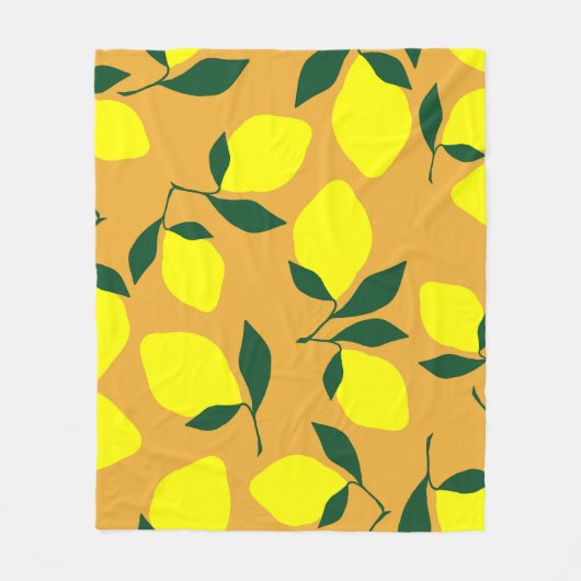Einfaches Zitronenmuster, orangefarbener Hintergru Fleecedecke (Vorderseite)
