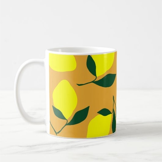 Einfaches Zitronenmuster, orangefarbener Hintergru Kaffeetasse (Links)