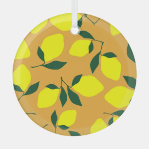 Einfaches Zitronenmuster, orangefarbener Hintergru Ornament Aus Glas