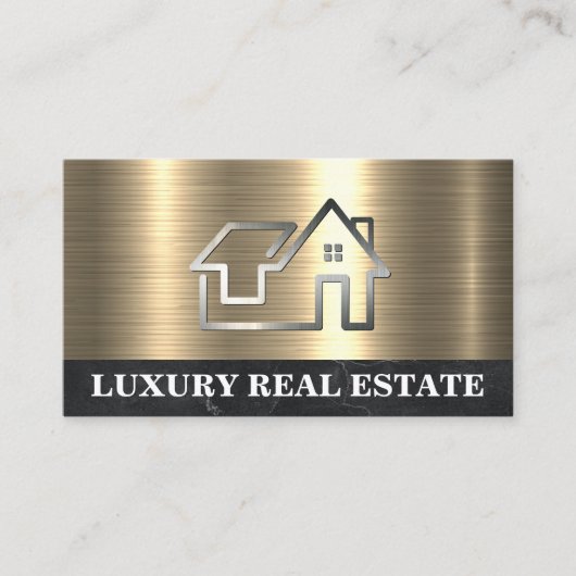 Einfaches Zuhause-Logo | Goldmarmor Visitenkarte (Vorderseite)