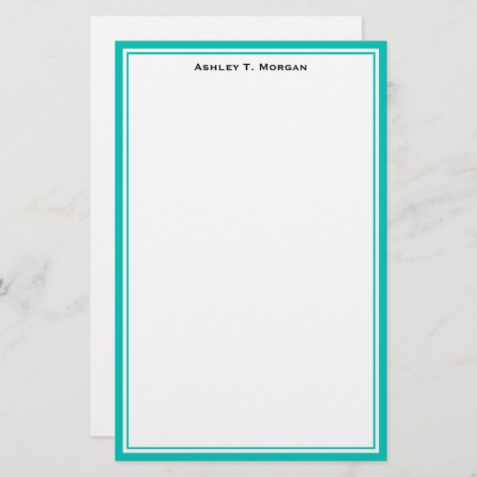 Einfachheit Aquamarin / Weiße Personalisierte Stat Briefpapier (Vorne/Hinten)