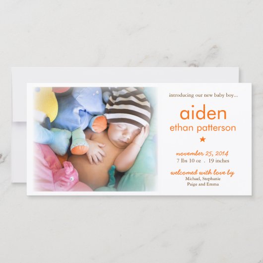 Einfachheit Baby Boy Foto Geburtsankündigung Ankündigung (Vorderseite)