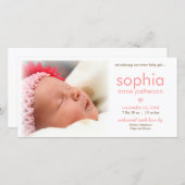 Einfachheit Baby Girl Foto Geburtsankündigung Ankündigung (Vorne/Hinten)