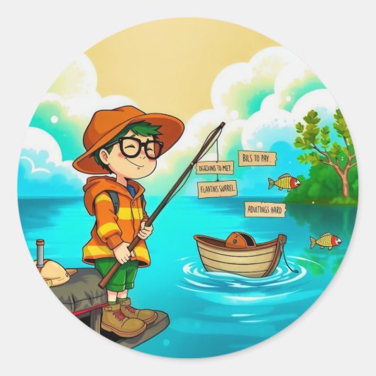 Einfachheit beim Angeln: Flucht eines Kindes Runder Aufkleber (Vorderseite)
