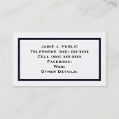 Einfachheit: Blauer Rahmen, weißer Hintergrund Visitenkarte (Rückseite)