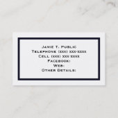 Einfachheit: Blauer Rahmen, weißer Hintergrund Visitenkarte (Rückseite)