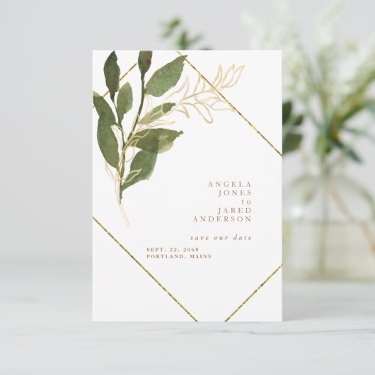 Einfachheit Botanisches Gold und Weiß Save the Dat Save The Date (Stehend Vorderseite)