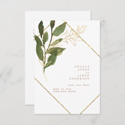 Einfachheit Botanisches Gold und Weiß Save the Dat Save The Date (Vorne/Hinten)