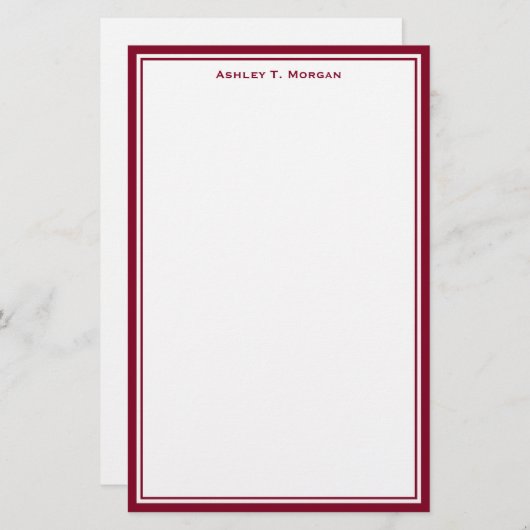 Einfachheit Burgundy White Personalisiert Statione Briefpapier (Vorne/Hinten)