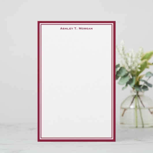 Einfachheit Burgundy White Personalisiert Statione Briefpapier (Stehend Vorderseite)