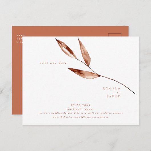 Einfachheit Foliage Terracotta Hochzeit Rett Datum Postkarte (Vorne/Hinten)