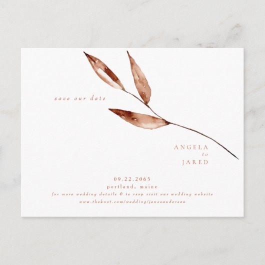 Einfachheit Foliage Terracotta Hochzeit Rett Datum Postkarte (Vorderseite)