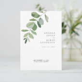 Einfachheit & Foliage White Wedding Save The Date (Stehend Vorderseite)