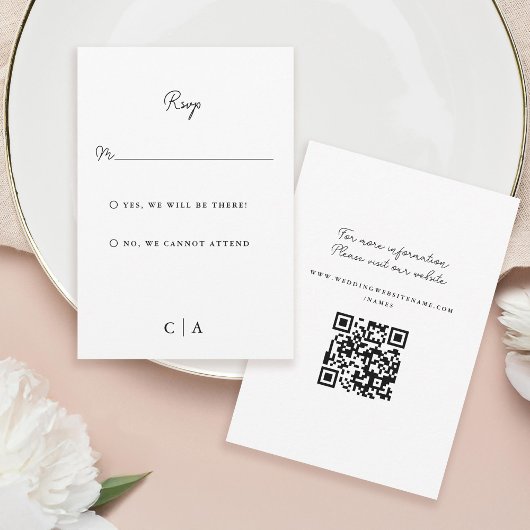 Einfachheit | Monogram Minimal Wedding RSVP Karte