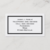 Einfachheit: Schwarzer Rahmen, weißer Hintergrund Visitenkarte (Rückseite)