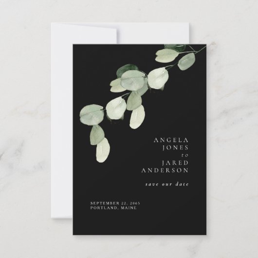 Einfachheit und Foliage Black Wedding Save The Date (Vorderseite)