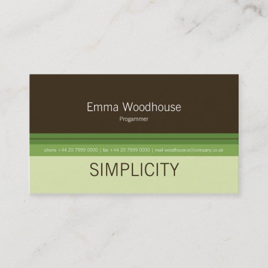 Einfachheits-Grün u. Brown Visitenkarte (Vorderseite)