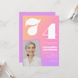 Einfadung zum 74. Geburtstag mit rosa Farbverlauf  Einladung