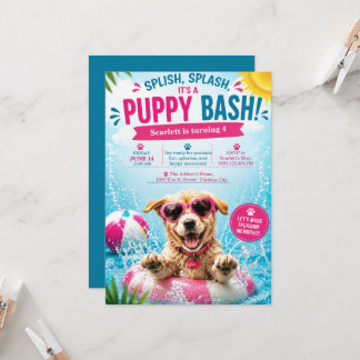 Einfadung zur Geburtstags-Poolparty 'Puppy Splash' Einladung