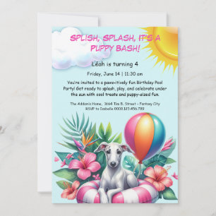 Einfadung zur Geburtstags-Poolparty 'Puppy Splash' Einladung