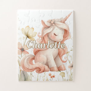 Einfallsreiche Pastell-Einhorn-Wildblume Puzzle