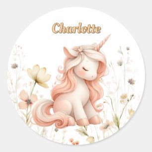 Einfallsreiche Pastell-Einhorn-Wildblume Runder Aufkleber