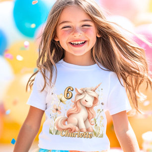 Einfallsreiche Pastell-Einhorn-Wildblumen-Geburtst T-Shirt