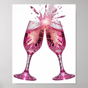 Einfallsreiche silberne PINK CHAMPAGNER GLÄSER Poster