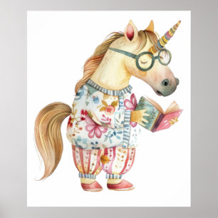 Einfallsreiches Einhorn liest Buch Poster