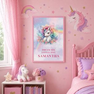 Einfallsreiches Einhorn Regenbogen Mädchen Geburts Poster